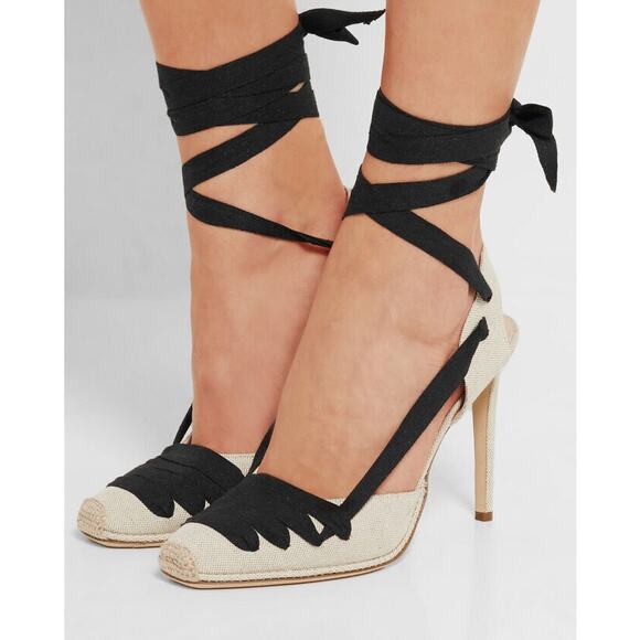 ALTUZARRA Canvas Lace Up Dorsay Heels in Almond - Picture 1 of 15